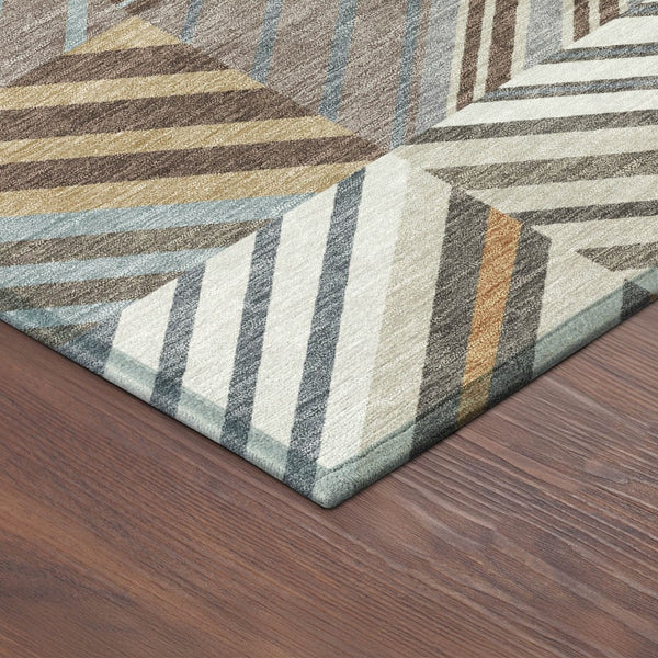 HomeRoots 8' Taupe Brown and Blue Round Patchwork Rug – Durable, Washable, Ideal for Indoor & Outdoor Spaces! 690497
