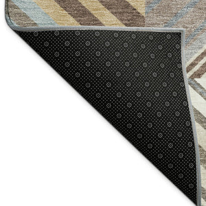 HomeRoots 8' X 10' Stylish Taupe Brown & Blue Patchwork Rug - Washable, Durable for Indoor & Outdoor Use! 690498