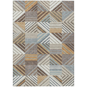 HomeRoots 9' Taupe, Brown & Blue Patchwork Washable Area Rug - Durable Indoor/Outdoor Floor Covering Solution 690499
