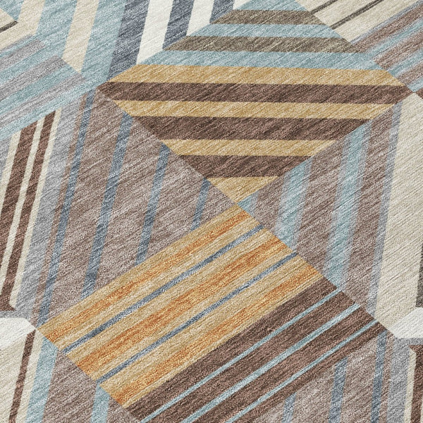 HomeRoots 9' Taupe, Brown & Blue Patchwork Washable Area Rug - Durable Indoor/Outdoor Floor Covering Solution 690499