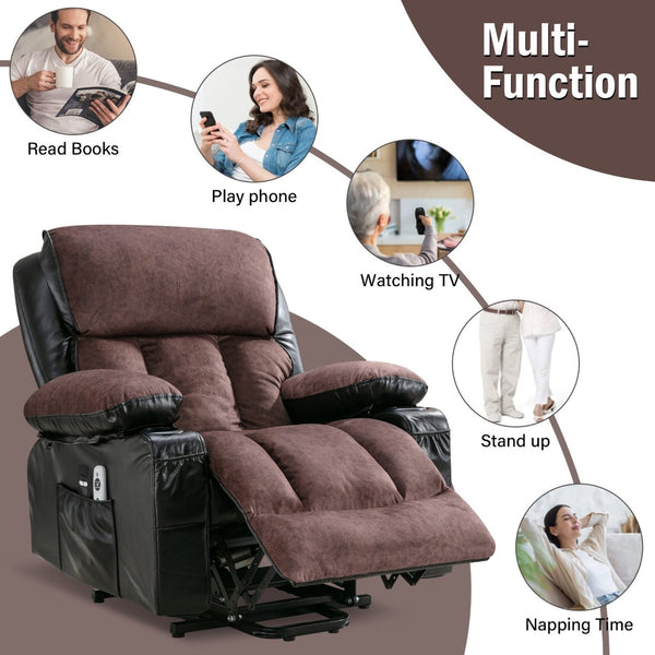 English Elm Power Electric Lift Lounge Chair For Elderly - Heating, Vibration Massage & Usb, Black Brown Comfort W1521P302657-GIGA