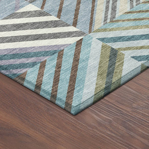 HomeRoots 8' X 10' Teal Blue Lavender Ivory Washable Patchwork Area Rug for Indoor & Outdoor Durability 690504