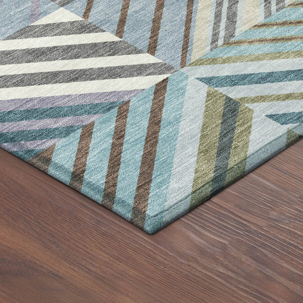 HomeRoots 8' X 10' Teal Blue Lavender Ivory Washable Patchwork Area Rug for Indoor & Outdoor Durability 690504