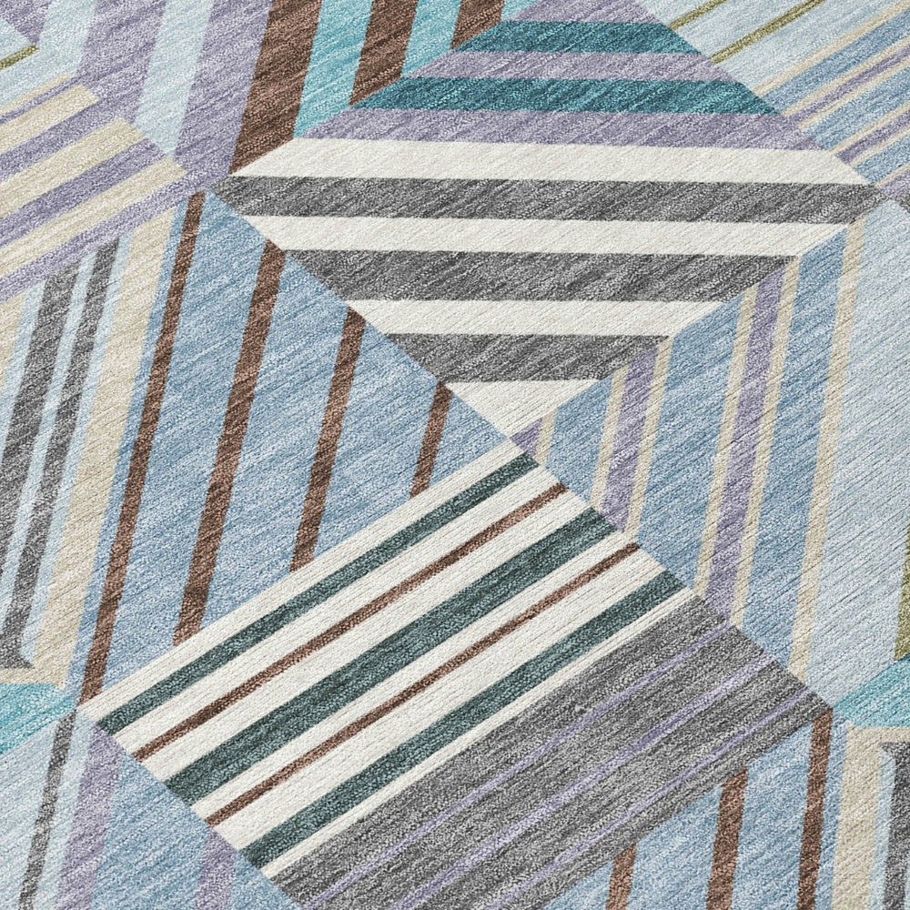 HomeRoots 8' X 10' Teal Blue Lavender Ivory Washable Patchwork Area Rug for Indoor & Outdoor Durability 690504