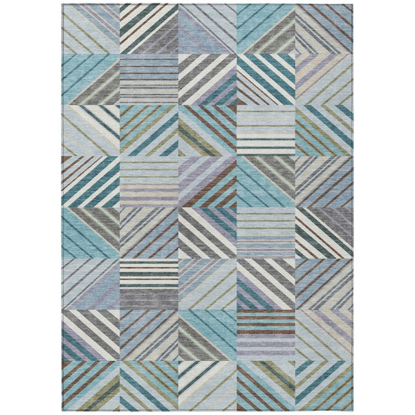 HomeRoots 10' Indoor Outdoor Area Rug – Teal Blue, Lavender & Ivory Patchwork, Washable, Durable & Stylish! 690506