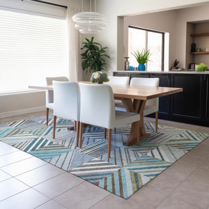 HomeRoots 10' Indoor Outdoor Area Rug – Teal Blue, Lavender & Ivory Patchwork, Washable, Durable & Stylish! 690506