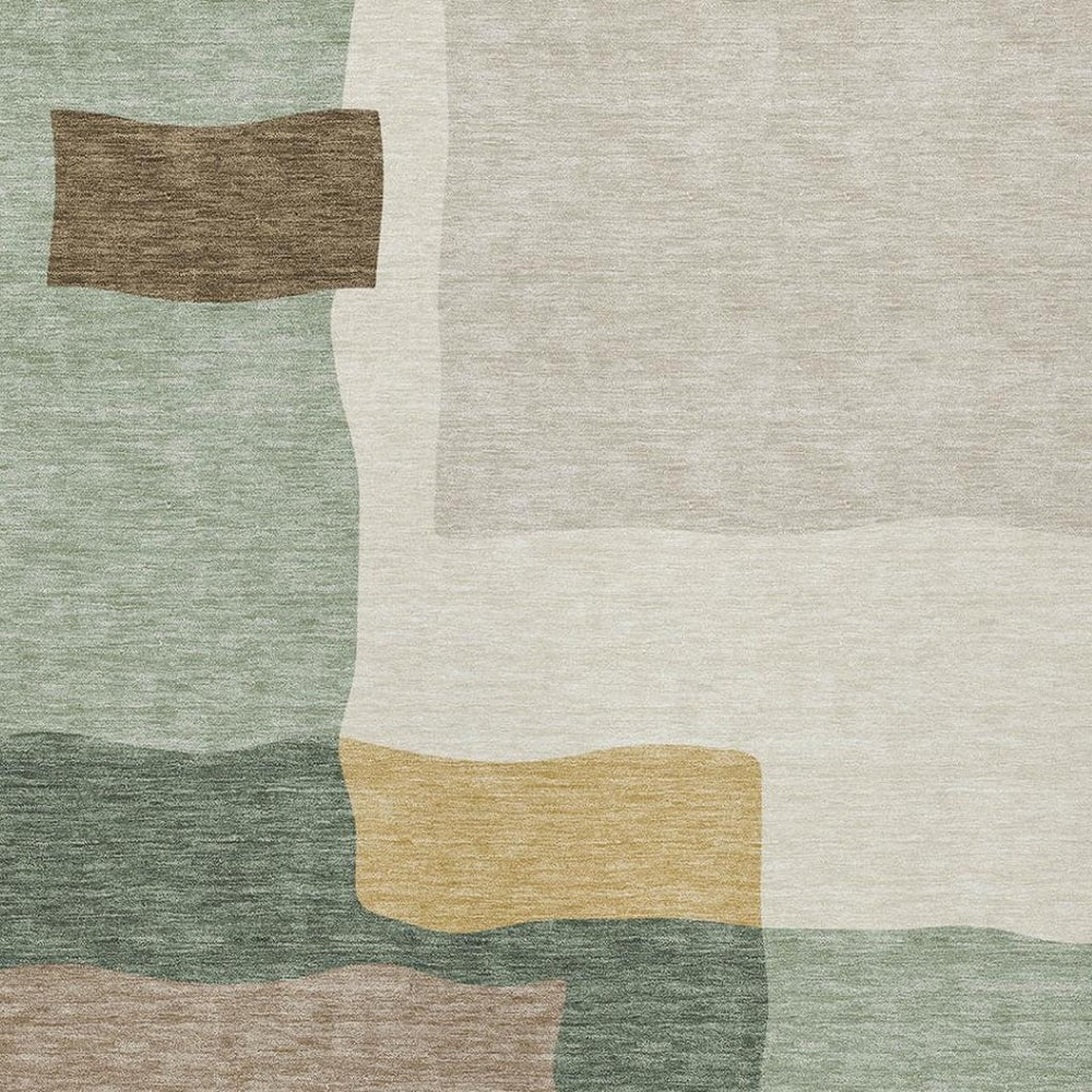 HomeRoots 5' Abstract Artichoke Green and Brown Washable Area Rug – Durable Indoor/Outdoor Style for High Traffic 690508