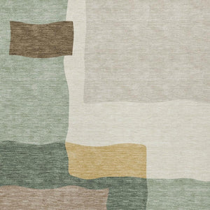 HomeRoots 5' Abstract Artichoke Green and Brown Washable Area Rug – Durable Indoor/Outdoor Style for High Traffic 690508