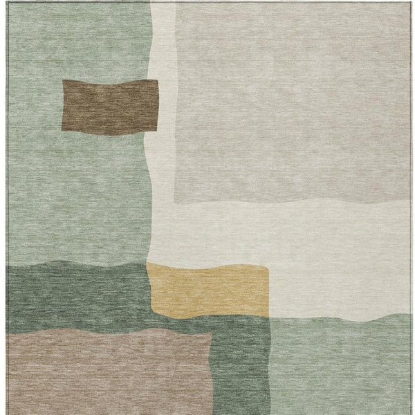 HomeRoots 5' Abstract Artichoke Green and Brown Washable Area Rug – Durable Indoor/Outdoor Style for High Traffic 690508