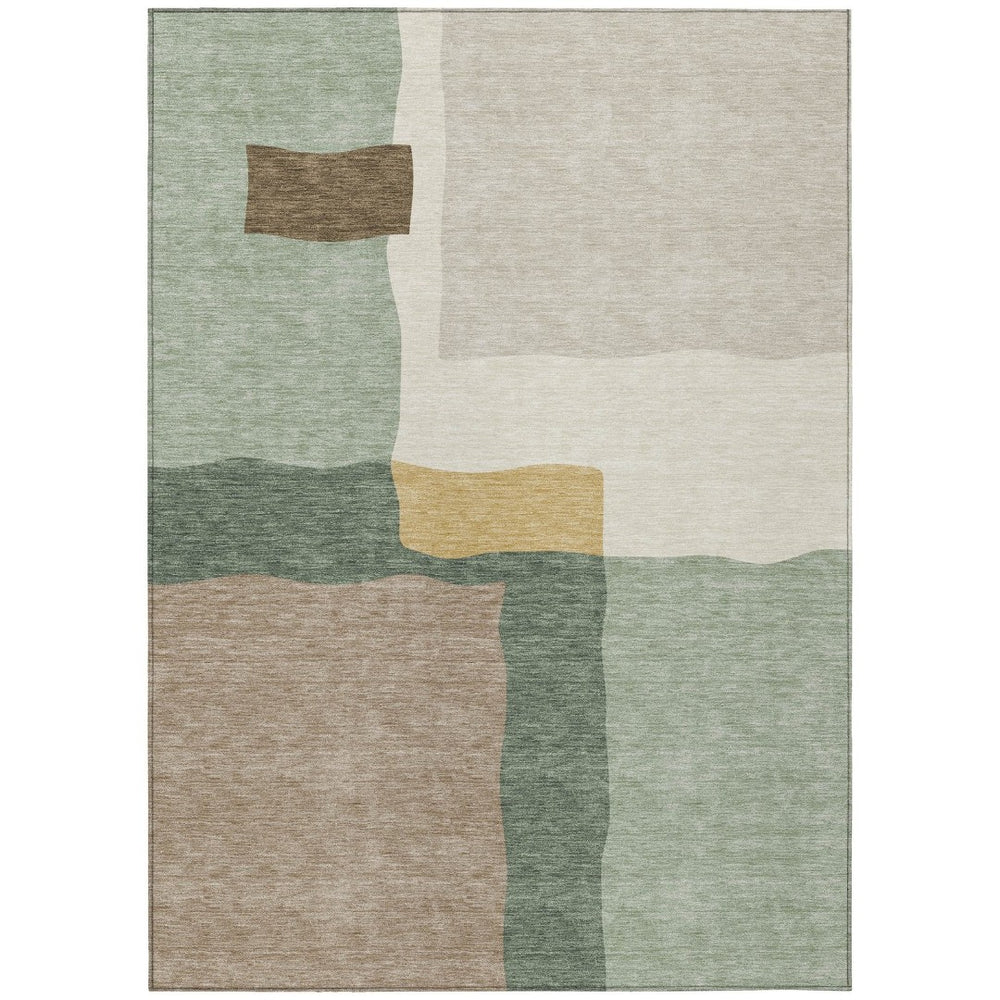 HomeRoots 5' Abstract Artichoke Green and Brown Washable Area Rug – Durable Indoor/Outdoor Style for High Traffic 690508