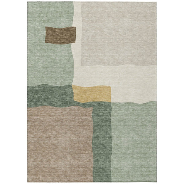 HomeRoots 5' Abstract Artichoke Green and Brown Washable Area Rug – Durable Indoor/Outdoor Style for High Traffic 690508