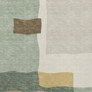 HomeRoots 9' X 12' Abstract Artichoke Green Area Rug - Washable, Stain-Resistant for Indoor & Outdoor Use! 690511