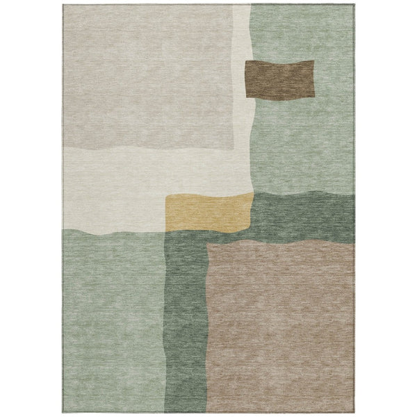 HomeRoots 10' Modern Abstract Washable Area Rug in Artichoke Green, Brown & Beige for Indoor/Outdoor Use 690512