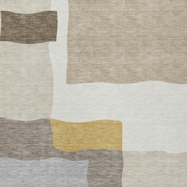 HomeRoots 5' X 8' Washable Beige Gold Gray Abstract Area Rug - Durable, Versatile for Indoor & Outdoor Use 690514