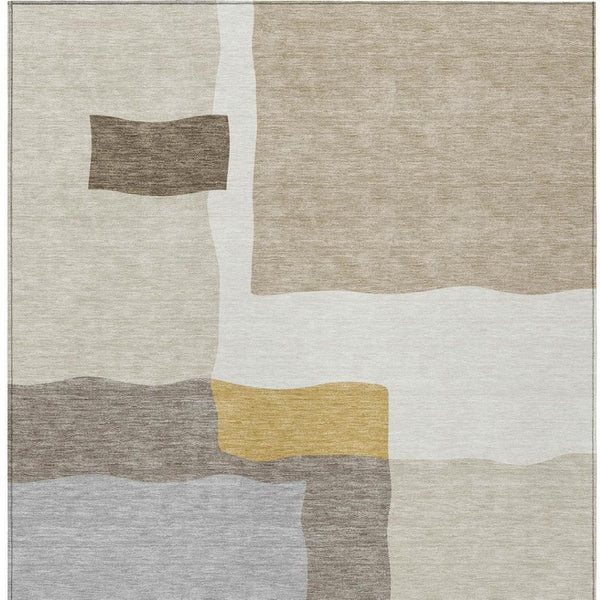 HomeRoots 5' X 8' Washable Beige Gold Gray Abstract Area Rug - Durable, Versatile for Indoor & Outdoor Use 690514