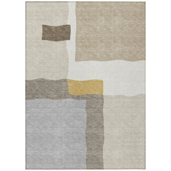 HomeRoots 5' X 8' Washable Beige Gold Gray Abstract Area Rug - Durable, Versatile for Indoor & Outdoor Use 690514
