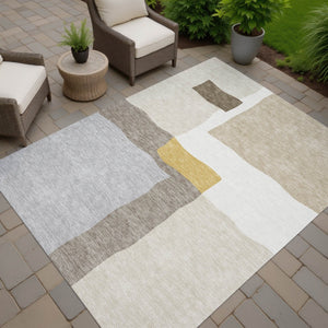 HomeRoots 5' X 8' Washable Beige Gold Gray Abstract Area Rug - Durable, Versatile for Indoor & Outdoor Use 690514