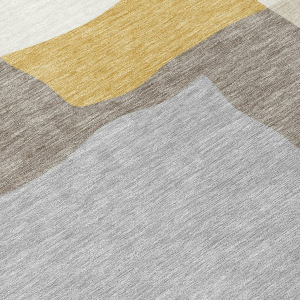 HomeRoots 8' Beige Gold and Gray Round Abstract Area Rug – Stylish, Washable, Durable for Indoor & Outdoor Use 690515