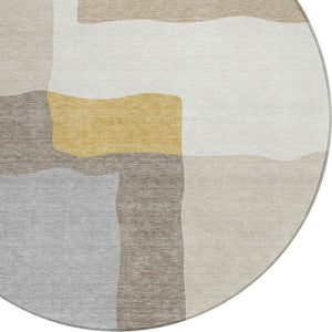 HomeRoots 8' Beige Gold and Gray Round Abstract Area Rug – Stylish, Washable, Durable for Indoor & Outdoor Use 690515