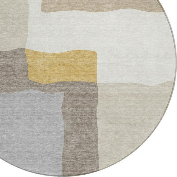 HomeRoots 8' Beige Gold and Gray Round Abstract Area Rug – Stylish, Washable, Durable for Indoor & Outdoor Use 690515