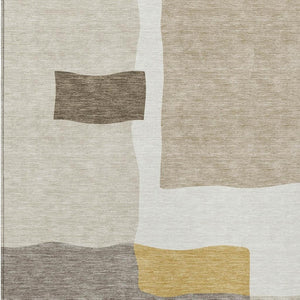 HomeRoots 9' X 12' Beige Gold Gray Abstract Washable Rug - Stylish Indoor Outdoor Area Rug for High-Traffic Homes 690517