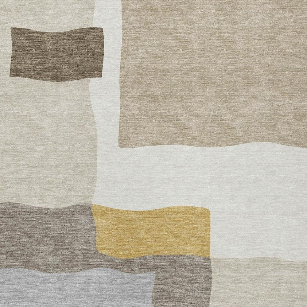 HomeRoots 10' Stylish Beige, Gold & Gray Abstract Washable Area Rug for Indoor & Outdoor Spaces - Durable Design 690518