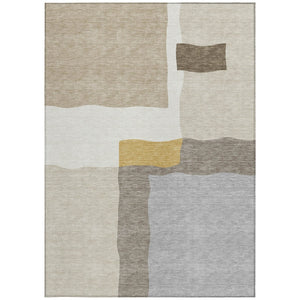 HomeRoots 10' Stylish Beige, Gold & Gray Abstract Washable Area Rug for Indoor & Outdoor Spaces - Durable Design 690518