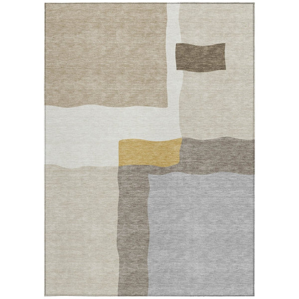 HomeRoots 10' Stylish Beige, Gold & Gray Abstract Washable Area Rug for Indoor & Outdoor Spaces - Durable Design 690518