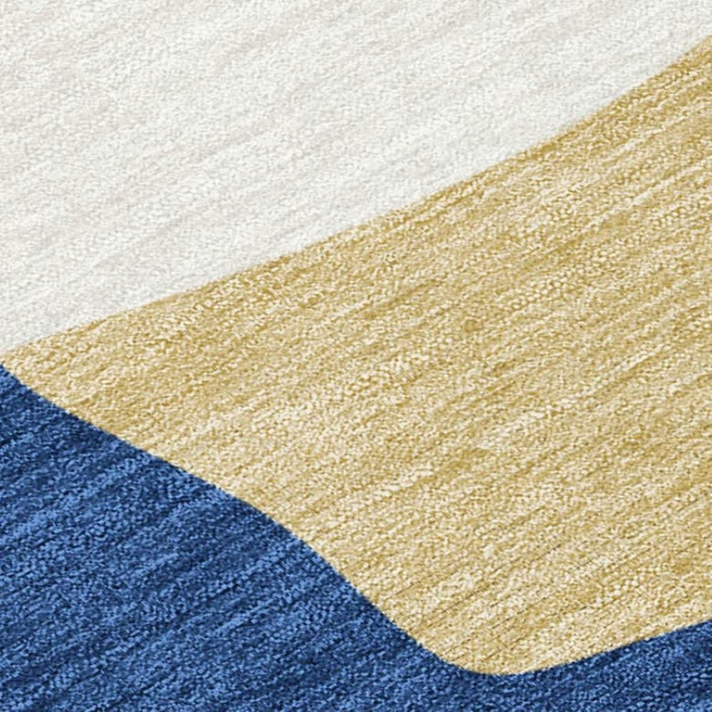 HomeRoots 5' X 8' Abstract Blue Gold Ivory Area Rug – Stylish, Durable, Machine Washable for Indoor/Outdoor Use 690520