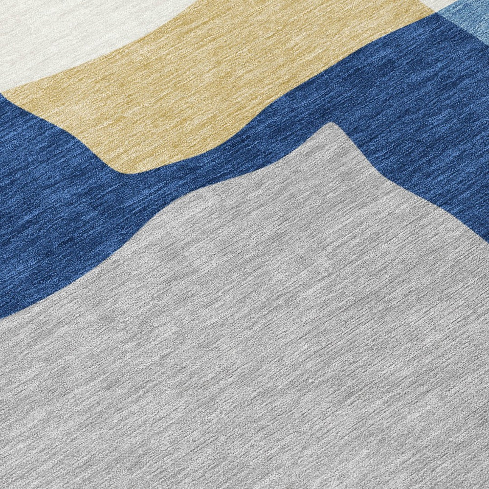 HomeRoots 5' X 8' Abstract Blue Gold Ivory Area Rug – Stylish, Durable, Machine Washable for Indoor/Outdoor Use 690520