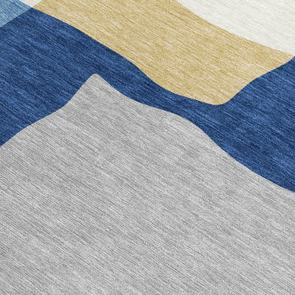 HomeRoots 9' X 12' Washable Blue Gold Ivory Abstract Area Rug for Indoor Outdoor Use - Durable & Stylish Design 690523