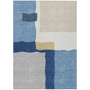 HomeRoots 9' X 12' Washable Blue Gold Ivory Abstract Area Rug for Indoor Outdoor Use - Durable & Stylish Design 690523