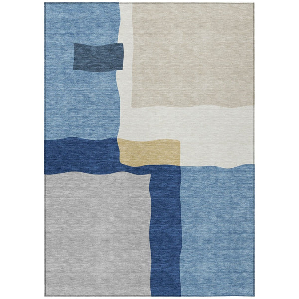 HomeRoots 9' X 12' Washable Blue Gold Ivory Abstract Area Rug for Indoor Outdoor Use - Durable & Stylish Design 690523