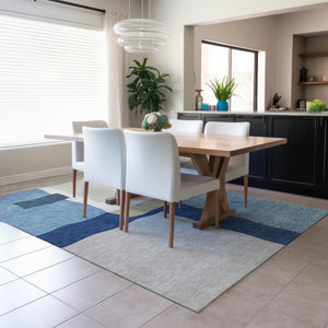 HomeRoots 9' X 12' Washable Blue Gold Ivory Abstract Area Rug for Indoor Outdoor Use - Durable & Stylish Design 690523
