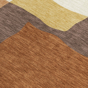 HomeRoots 8' X 10' Modern Copper Gold Brown Abstract Washable Area Rug for Indoor & Outdoor Spaces 690528