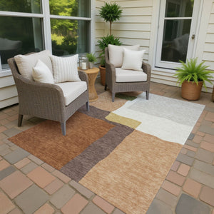 HomeRoots 8' X 10' Modern Copper Gold Brown Abstract Washable Area Rug for Indoor & Outdoor Spaces 690528