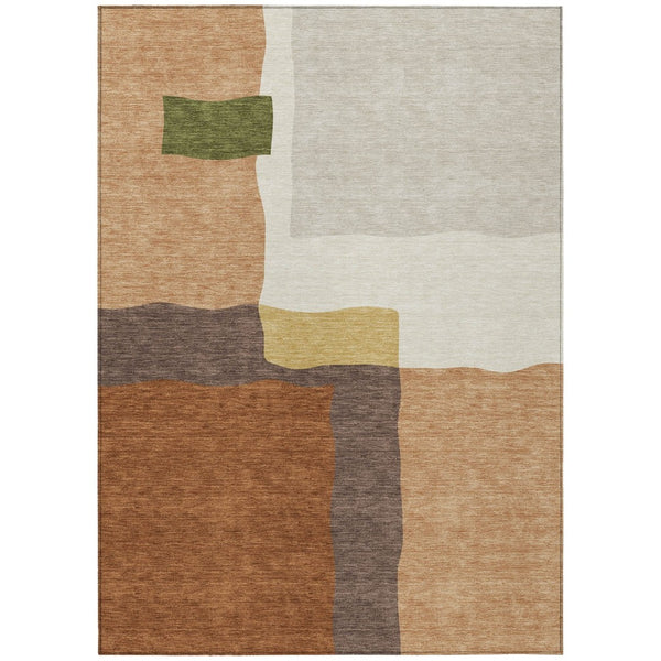 HomeRoots 8' X 10' Modern Copper Gold Brown Abstract Washable Area Rug for Indoor & Outdoor Spaces 690528