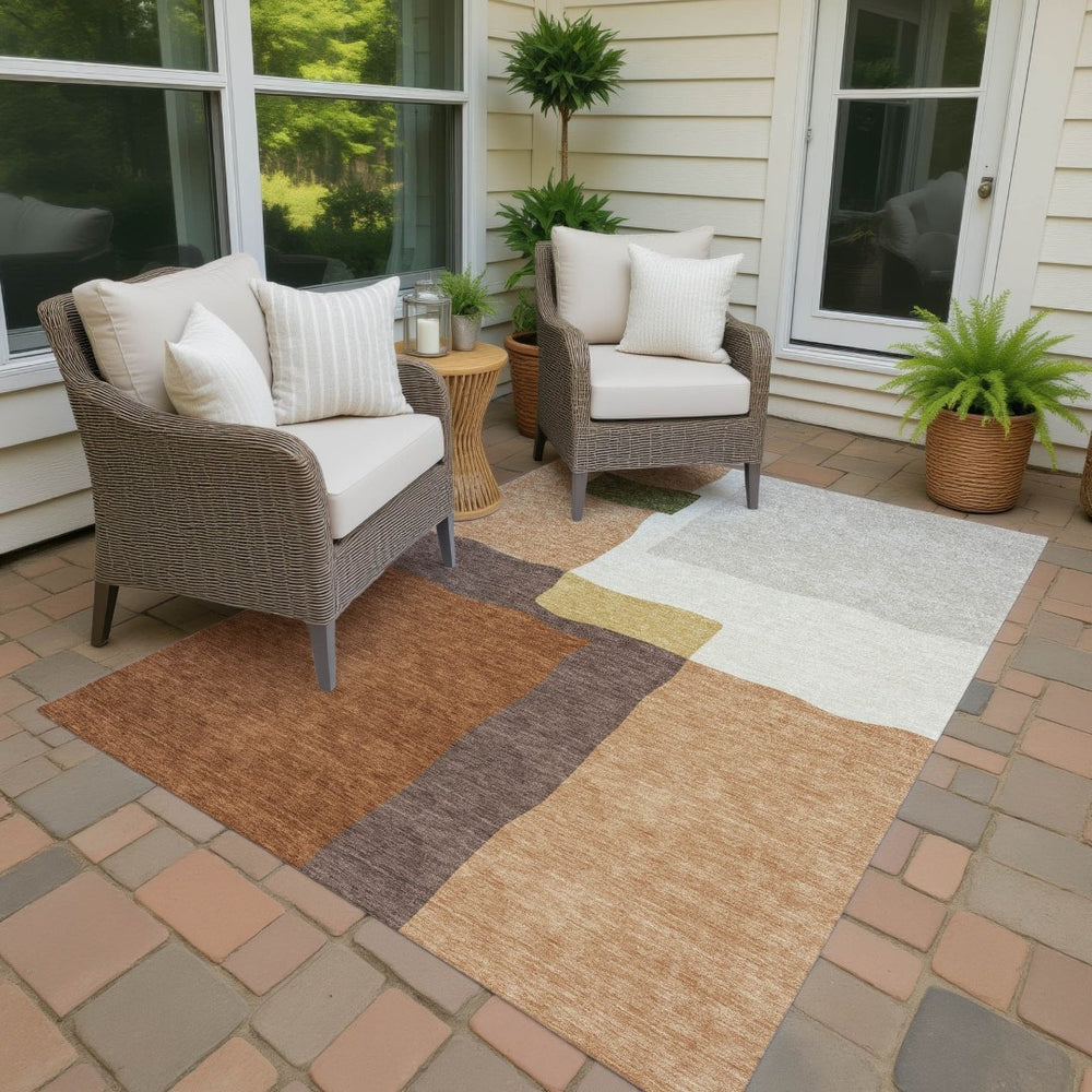 HomeRoots 9' Copper Gold Brown Abstract Washable Area Rug for Indoor & Outdoor Spaces - Stylish & Durable 690529