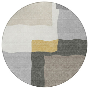 HomeRoots 8' Round Abstract Area Rug - Gray, Gold & Beige, Washable, Durable for Indoor & Outdoor Use 690533