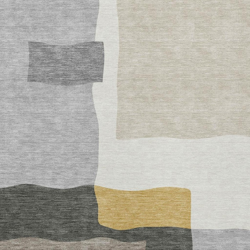 HomeRoots 9' X 12' Washable Gray Gold Beige Abstract Area Rug - Perfect for Indoor Outdoor High-Traffic Spaces! 690535