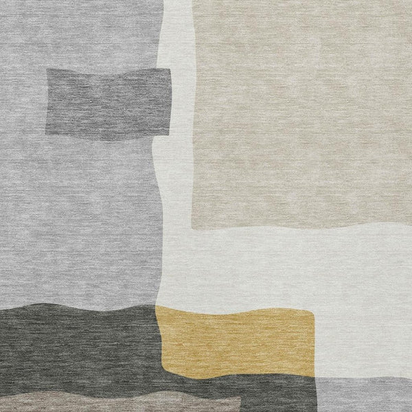 HomeRoots 9' X 12' Washable Gray Gold Beige Abstract Area Rug - Perfect for Indoor Outdoor High-Traffic Spaces! 690535