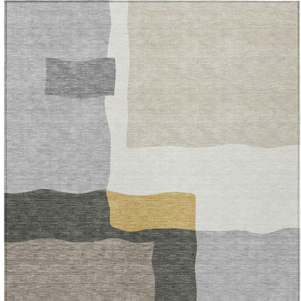 HomeRoots 9' X 12' Washable Gray Gold Beige Abstract Area Rug - Perfect for Indoor Outdoor High-Traffic Spaces! 690535
