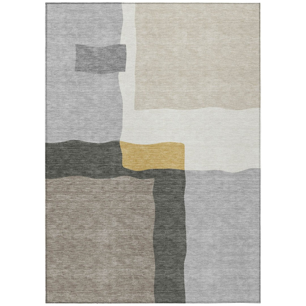 HomeRoots 9' X 12' Washable Gray Gold Beige Abstract Area Rug - Perfect for Indoor Outdoor High-Traffic Spaces! 690535