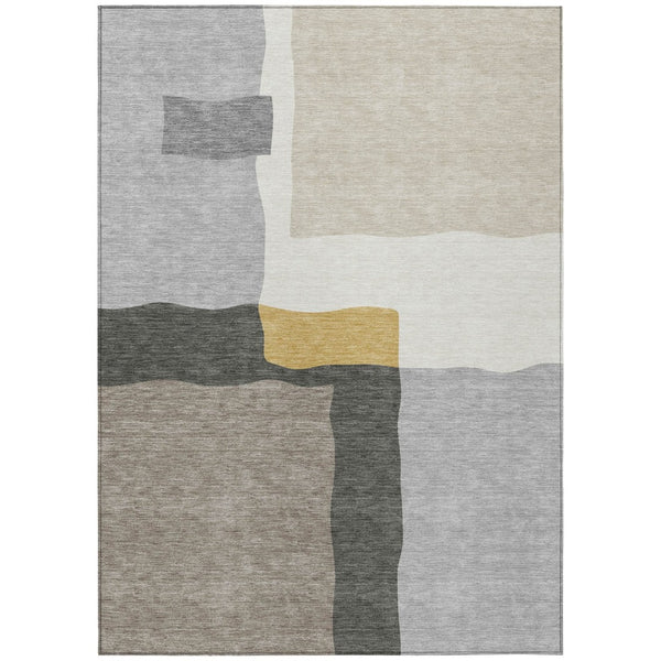 HomeRoots 9' X 12' Washable Gray Gold Beige Abstract Area Rug - Perfect for Indoor Outdoor High-Traffic Spaces! 690535