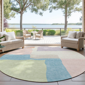 HomeRoots 8' Vibrant Pink Lavender Coral Round Area Rug – Washable, Modern Abstract Design for Indoor/Outdoor Use 690539