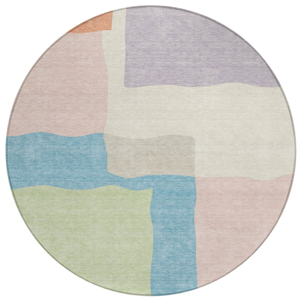 HomeRoots 8' Vibrant Pink Lavender Coral Round Area Rug – Washable, Modern Abstract Design for Indoor/Outdoor Use 690539