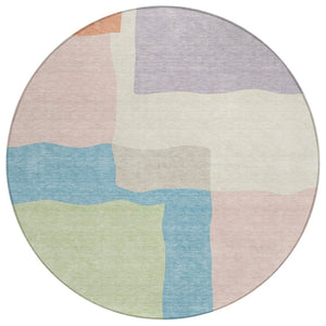 HomeRoots 8' Vibrant Pink Lavender Coral Round Area Rug – Washable, Modern Abstract Design for Indoor/Outdoor Use 690539