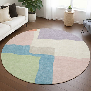 HomeRoots 8' Vibrant Pink Lavender Coral Round Area Rug – Washable, Modern Abstract Design for Indoor/Outdoor Use 690539