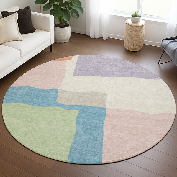 HomeRoots 8' Vibrant Pink Lavender Coral Round Area Rug – Washable, Modern Abstract Design for Indoor/Outdoor Use 690539