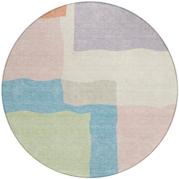 HomeRoots 8' Vibrant Pink Lavender Coral Round Area Rug – Washable, Modern Abstract Design for Indoor/Outdoor Use 690539